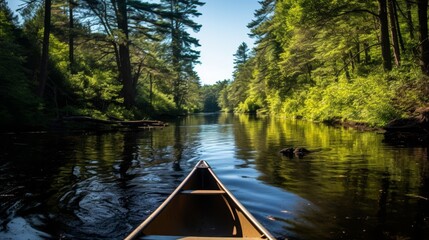 Wall Mural - boat river forest green relax vacation freedom.