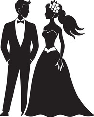 Wall Mural - silhouette of bride and groom illustration black and white