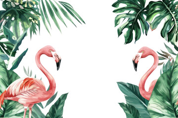 Canvas Print - Watercolor tropical borders flamingo backgrounds outdoors.