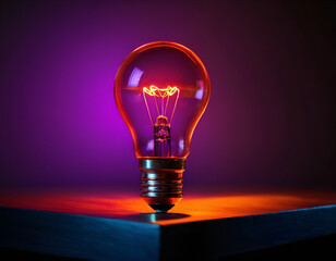 Wall Mural - glowing bulb, light bulb on red background, light bulb