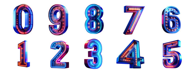 set of neon 3d numbers