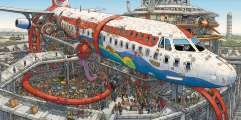 Wall Mural - Illustration of public transportation. Airplane