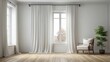 © free - Interior home of empty blank room with curtain window on white wall copy space mock up, hardwood floor