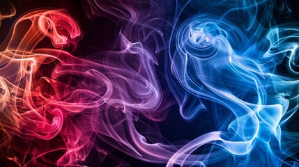 Wall Mural - vibrant dance of red and blue smoke waves on dark background