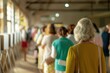 © Rona_65 - Busy polling station, voters in line, light and airy environment