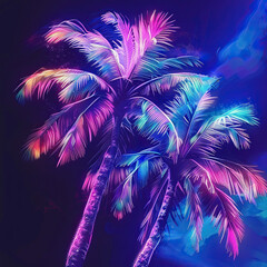 Wall Mural - neon palm trees swaying and sky
