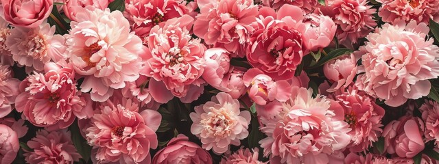 A lush pink peony garden in full bloom, filling the air with its intoxicating fragrance.