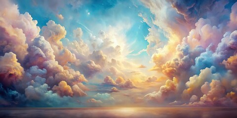 Wall Mural - Abstract wall art featuring dreamy sky cloud patterns , clouds, sky, abstract, art, background, graphic, design
