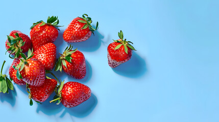 Wall Mural - Sweet fresh strawberries on blue background