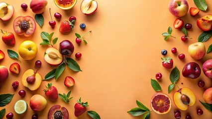 Sticker - Peach background with summer sweet bright fruits, peach, background, summer, sweet, fruits, bright, juicy, colorful