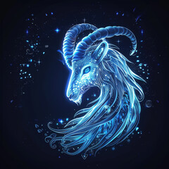 Wall Mural - Capricorn zodiac sign glowing in the dark with stars, representing astrology and the power of celestial bodies