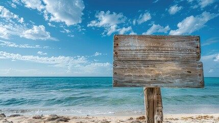 Sticker - Wooden sign board on coast under blue sky