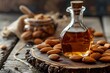 © LUBKA - Almond liqueur and almonds on a wooden table