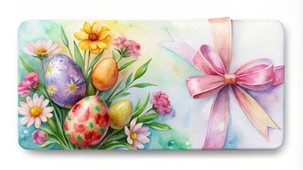 Wall Mural - Watercolor Easter eggs and flowers on a holiday gift card, watercolor, Easter, eggs, flowers, holiday, gift card