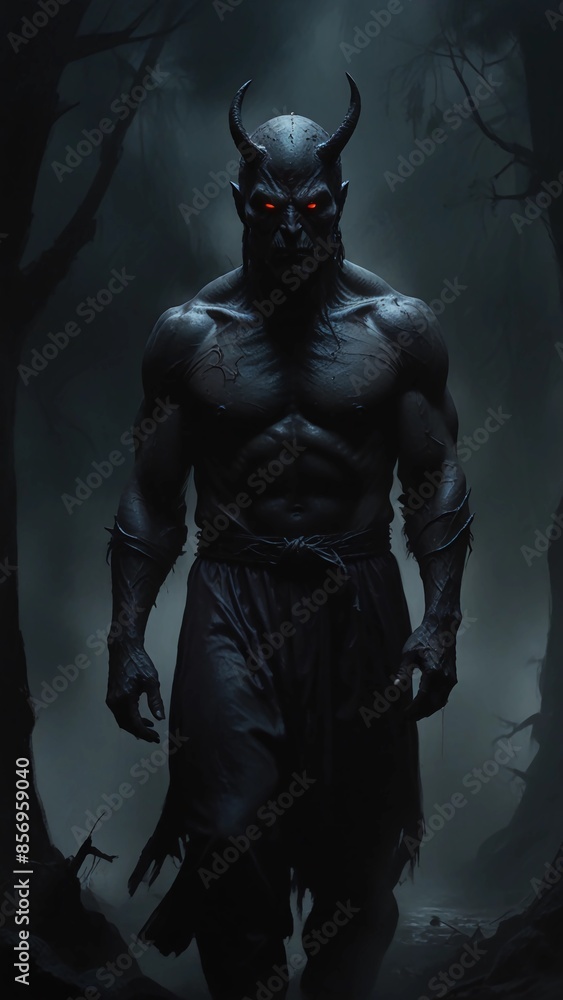 Witness the terrifying rise of a demonic entity from an ominous underworld in this haunting oil painting, where dark, swirling tones and menacing forms evoke an eerie, spine-chilling atmosphere. 9:16