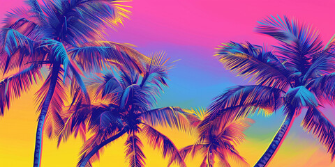 Colorful background with palm trees, retro style, vibrant colors