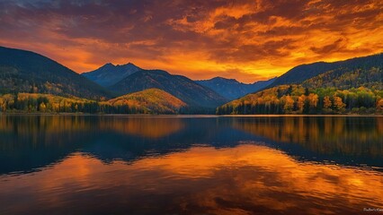 Wall Mural - Burning in a Prism of Golden and Fiery Orange Sunset Sunrise Nature Landscape