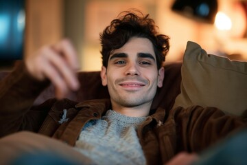 Wall Mural - Nothing beats coming home to your favorite show Cropped shot of a young man relaxing on the sofa at home