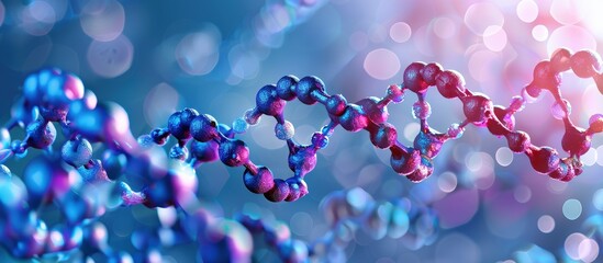 Wall Mural - abstract 3d rendering of dna molecule structure with blue and pink light effects