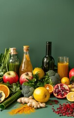 Wall Mural - Many types of fruits and vegetables are on the table