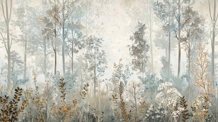 Canvas Print - Mystical Forest Clearing: This wallpaper showcases a dreamy, pale clearing in a mystical forest, surrounded by ephemeral