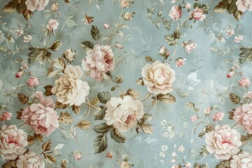 Poster - Rococo walls, Rococo wallpaper, intricate small flowers, decorative flair, lavish, dreamy, enchanting