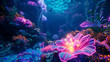 © l1gend - background of immersive neon in glow sea creature under ocean and glow flower