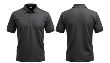A gray polo shirt with a collar and buttons, shown from the front and back views
