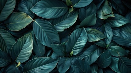 Wall Mural - Tropical Leaf Texture: Dark Green Spathiphyllum Cannifolium Leaves in Abstract Nature Background