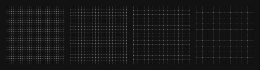 Set of square grid background with lines and dots with empty space on dark gray backdrop. Design of square graph paper, school math sheet, grid paper sheet, notebook pattern, architectural graph paper