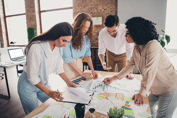 Canvas Print - Photo of brainstorm graph idea teamwork startup partners young people work together conference meeting nice comfortable light office