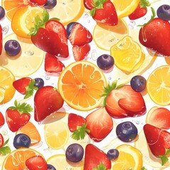 Canvas Print - Texture of delicious and fresh fruits and berries