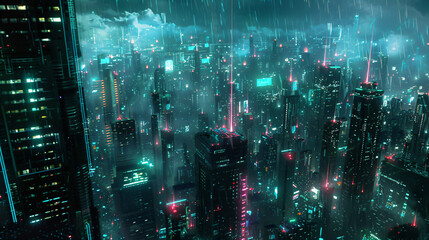 Wall Mural - Cyberpunk Cityscape in the Rain.