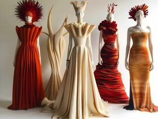 Wall Mural - AI-generated illustration of mannequins showcasing avant-garde fashion dresses