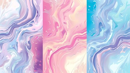 Wall Mural - set of pastel color liquid marble texture vector background, different size cards