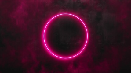 Wall Mural - Pink neon circle on dark background.