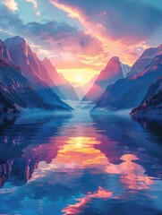 Wall Mural - Mountain Lake Sunset Reflection