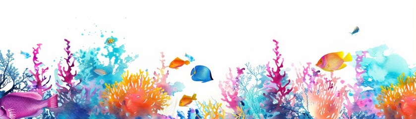 Colorful underwater scene, close up, focus on, vibrant coral and fish, Double exposure silhouette with marine life