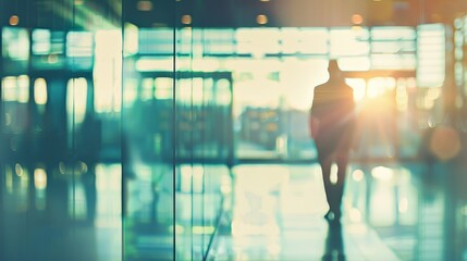 Canvas Print - Through the blurred glass walls of the office, the businessman's silhouette stands tall, a symbol of resilience and determination in the face of uncertainty.