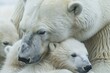© Azhorov - A close-up portrait of a mother polar bear cuddling her cubs in a snowy environment. Generative AI