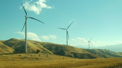 Canvas Print - Wind turbines stand tall as sentinels of progress, their graceful blades slicing through the air to capture the kinetic energy of the wind and transform it into electricity.