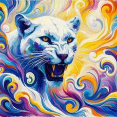  88. Majestic panther materializes from kaleidoscopic smoke, its ebony fur shimmering in mystical aura - a captivating, otherworldly vision.