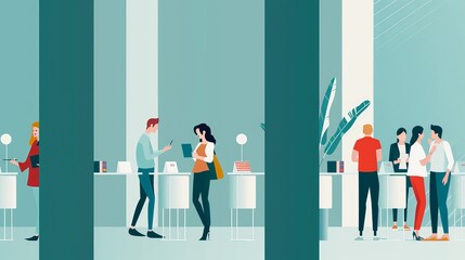 Networking at University Career Fair - Modern Vector Illustration in Flat Design Style