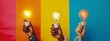 © Yana - horizontal image, front view, three different hands holding a lightbulb. Teamwork concept. For banner, design, business, social media, ecology, thumbnail, LinkedIn, cover, blog