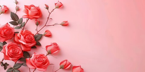 Wall Mural - Pink Roses on a Soft Pink Background