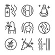 © Chistoprudnaya - Hair straightener icons set for hair care treatment and beauty or woman salon, outline vector. Hair straightener appliance for female haircut straightening and haircare cosmetic treatment symbols