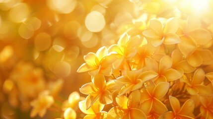 Wall Mural - golden champa flowers bouquet under bright sun shine, close up of yellow flower