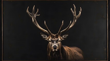 Canvas Print - Red deer portrait with black background. 