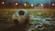 © steve - Soccer ball in stadium. Soccer ball placed on stadium, arena playing field.