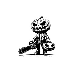 jack o lantern halloween with weapon chainsaw vector illustration graphic t-shirt design